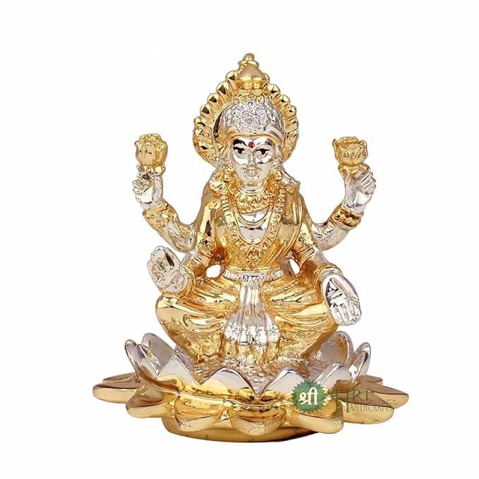 Indicast Resin Goddess Sitting on Lotus Laxmi Idol Murti Statue for Home and Office Decor