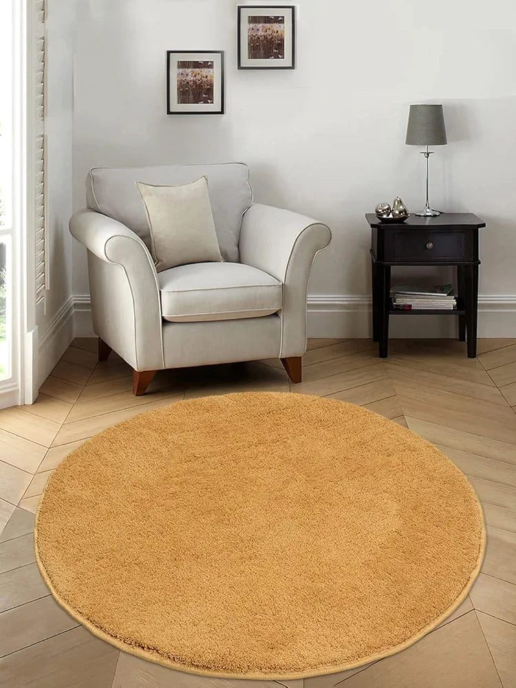 Saral Home Neo Shaggy Yarn Anti-Skid Round Mats Colour Gold