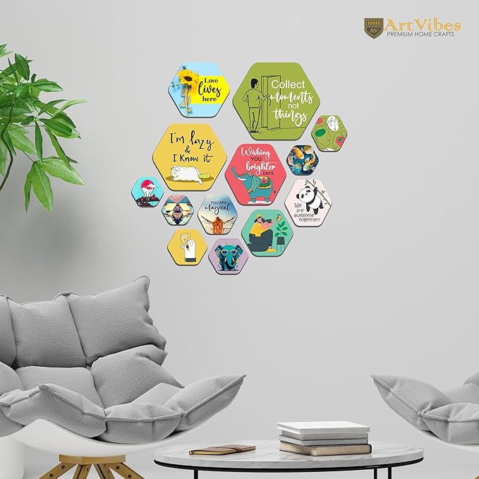 Artvibes Decorative Wooden Wall Hanging Decoration for Home | Quote Decor Item | Pack of 13 Pieces