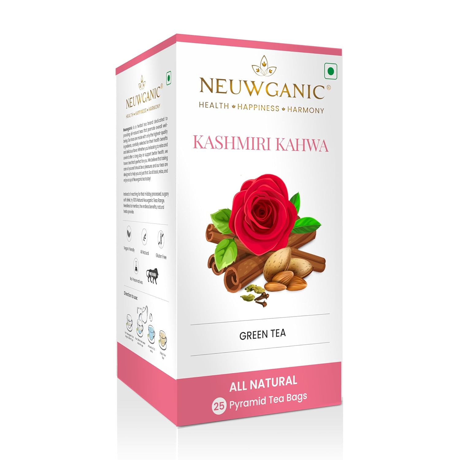 Neuwganic - Kashmiri Kahwa Green Tea Bags - 25 Pyramid Tea Bags