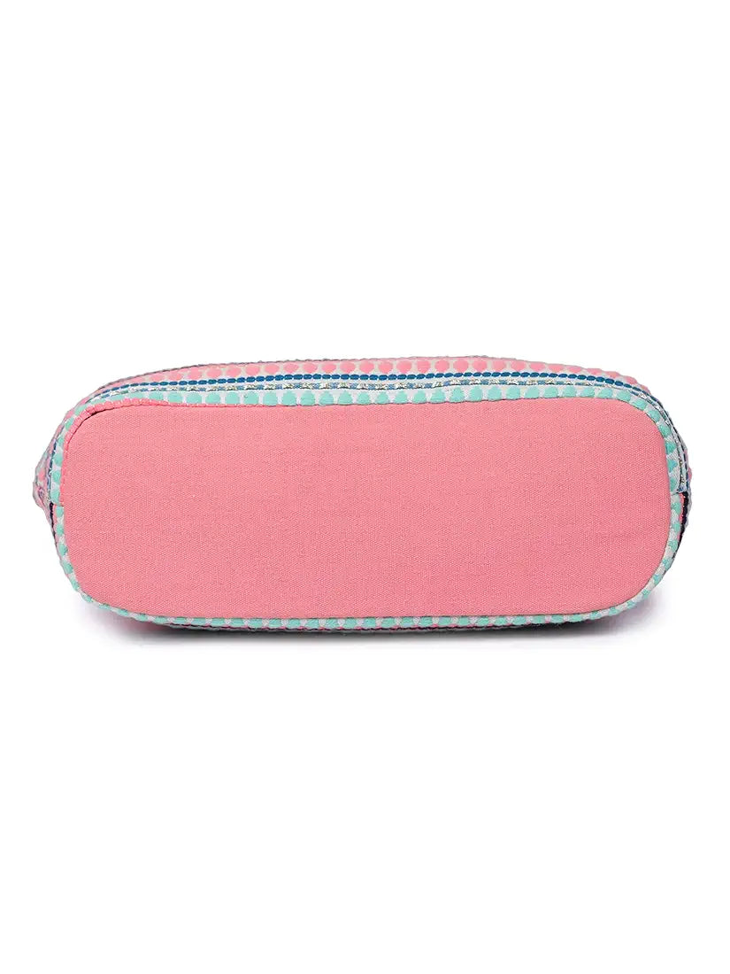 Klondon Alii And Aliizey Tote Bag For Women With Zip Bag Colour Peach Cream-Teal