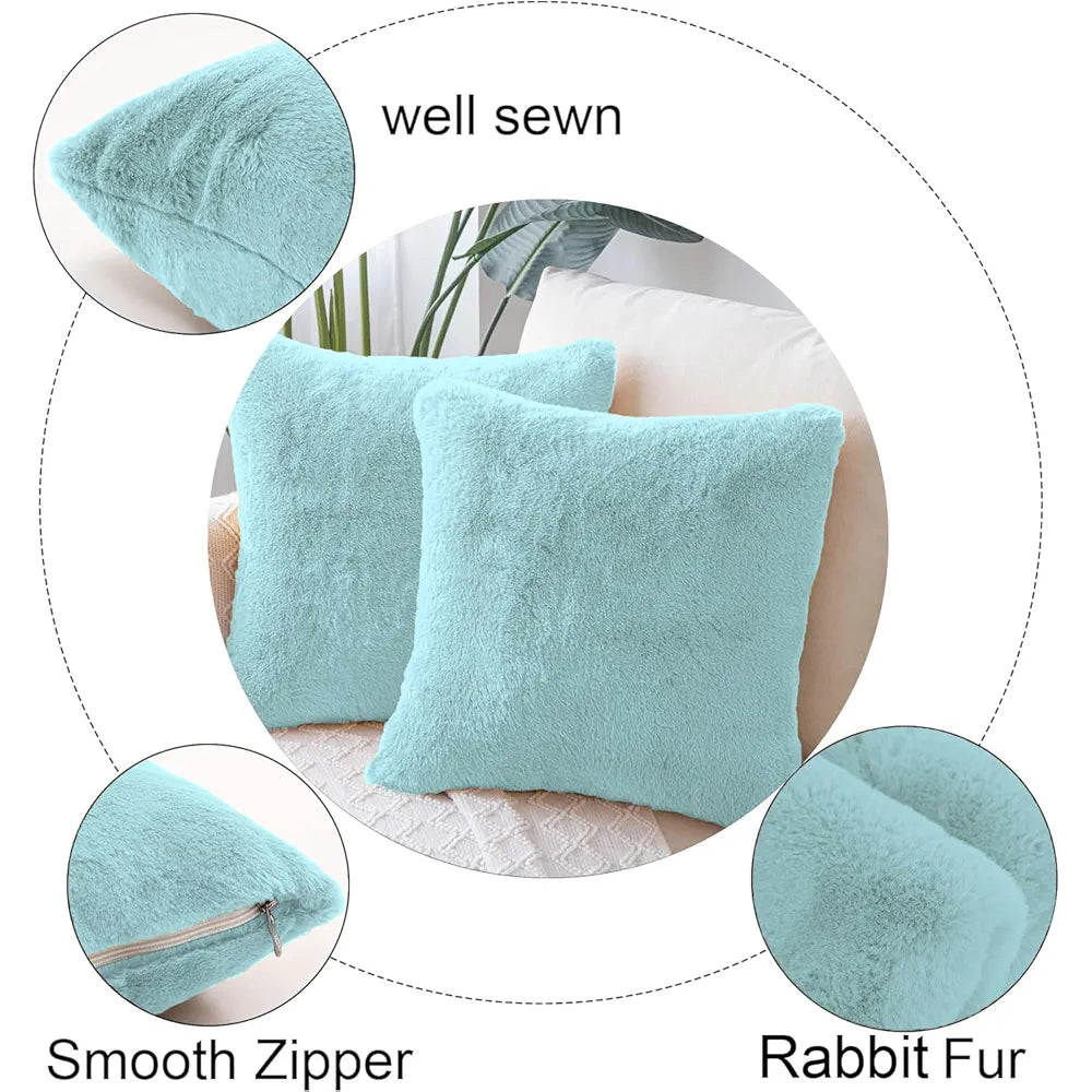 Luxe Home Cushion Cover Duble Side Rabbit Fur Plain Design Covers Set of 2 for Sofa Colour Turquish
