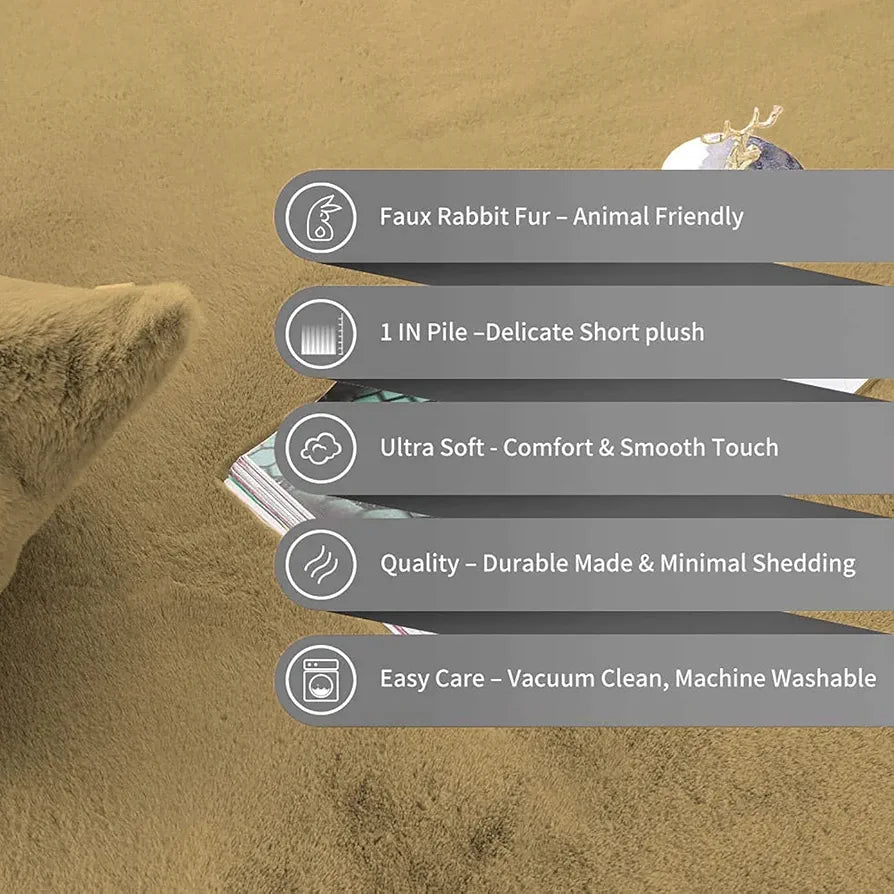 Luxe Home International Rectangular Bath mat Super Soft Anti Skid Rabbit Fur Mats 40X60 Cm Colour Cream Mocka