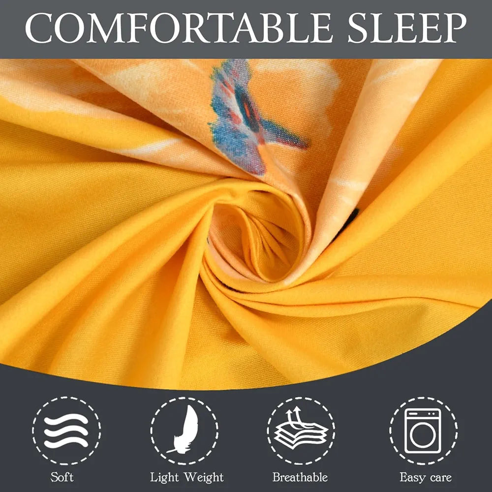 Fresh From Loom King Size Soft Glace Cotton Fitted Floral Bedsheet With Two Pillow Cover Elastic Fitted Bed Sheets Peach Yellow 144 TC