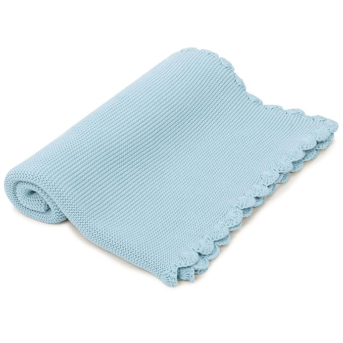 Haus & kinder Cotton Knitted Blanket for New Born Baby Colour Blue