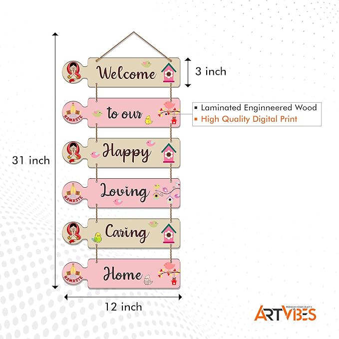 Artvibes Quotes Decorative Wall Art Mdf Wooden Wall Hanger for Living Room | Set of 6