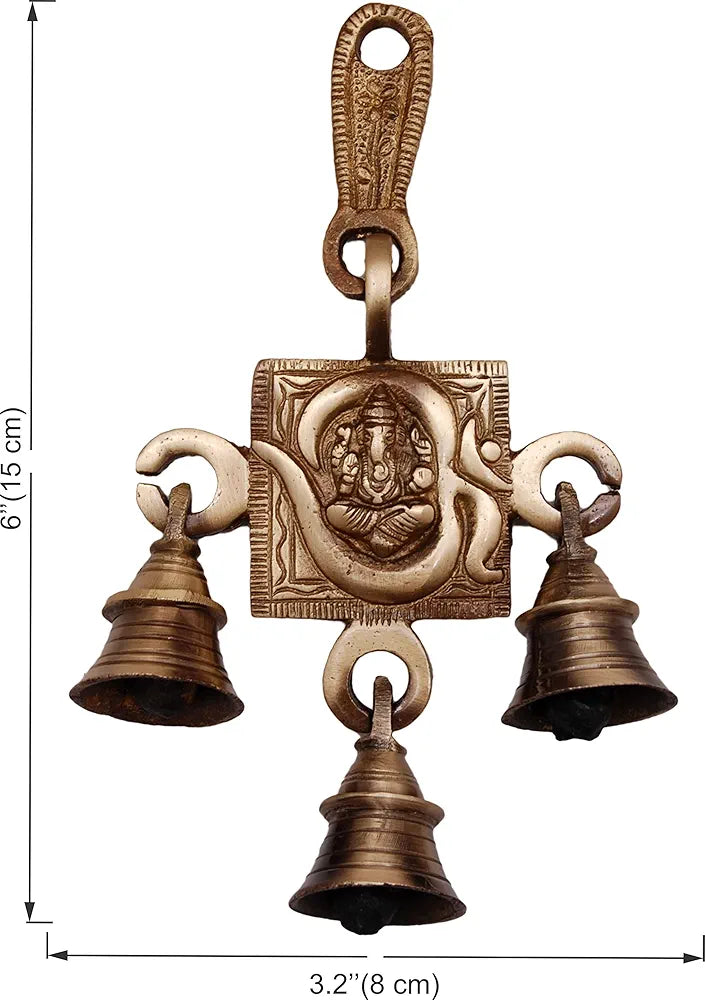 Two Moustaches Brass Om Ganesha Hanging Bells