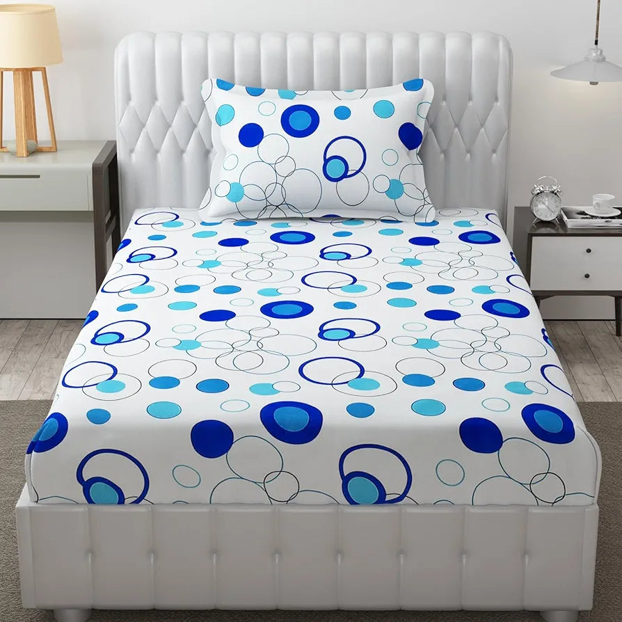 Fresh From Loom Microfiber Single Size Bedsheet for Single Bed Floral Design Bed Spread with 1 Pillow Covers 144 TC Circle White