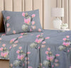 BSB HOME 220 Tc Premium Forever Modern Style Glace Cotton Floral 1 Single Size Bed Bedsheet and 1 Pillow Cover-Grey & Pink Flower