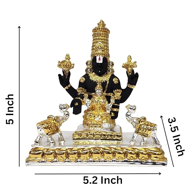 Gold Art India Idol Tirupati Balaji with Gajalakshmi Venkateswara Swamy Statue with Shankha Chakra