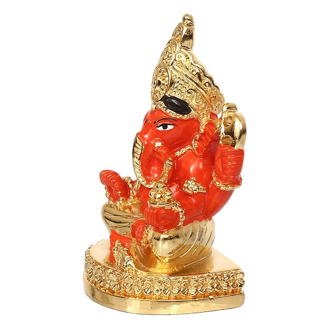 Ecraftindia Gold Plated Orange Siddhivinayaka Ganesha Decorative Showpiece