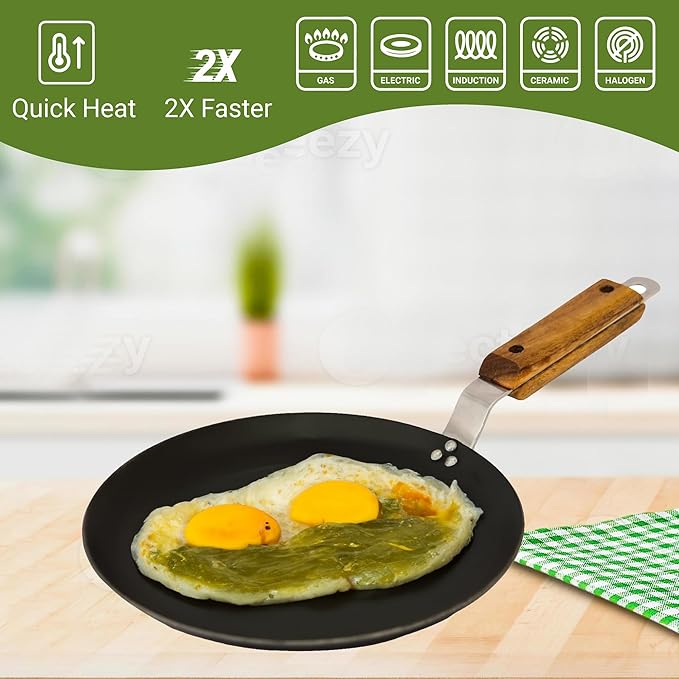 Femora 10 Inchs Iron Concave Tawa With Wooden Handle | Tawa for Roti | Gas Stovetop Compatible