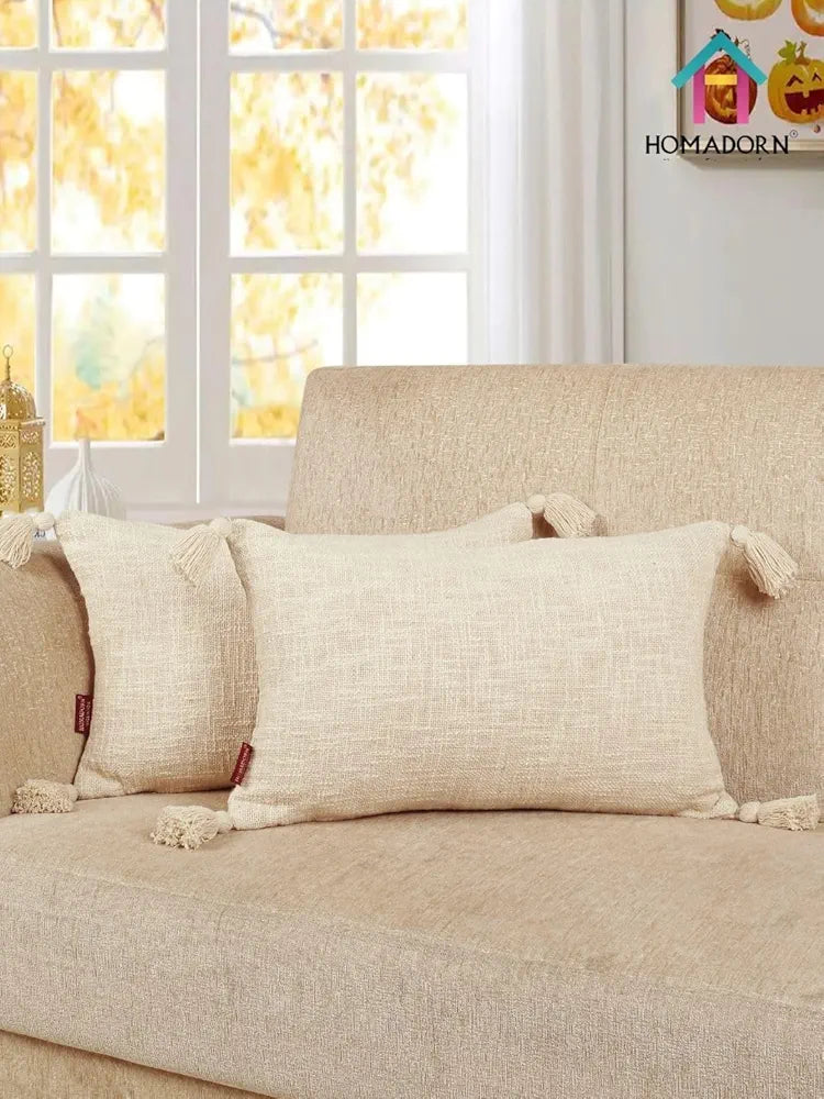 Homadorn Luxury Cotton Handmade Decorative Boho Throw Pillow Covers Off White