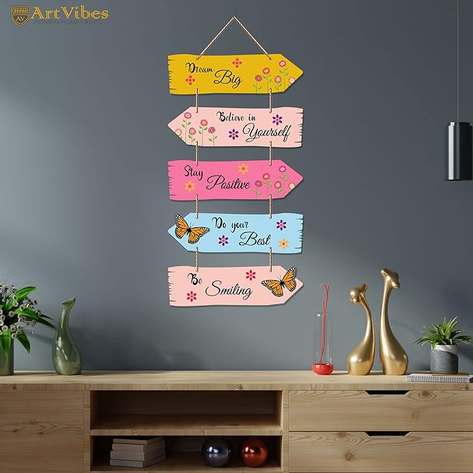 Artvibes Art Vibes Motivational Quote Decorative Wall Art Mdf Wooden Wall Hanger for Living Room | Set of 5