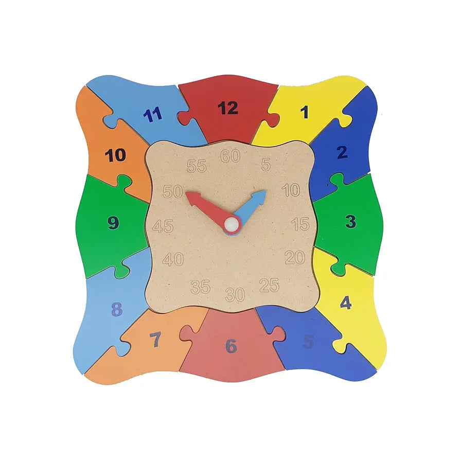 Tantrums Wooden Square Clock for Learning Shape Color Sorting Teaching Time Number Blocks Stacking Sorter Puzzle Montessori Educational Toy Gift for 3 Year Old Toddler Baby Kids