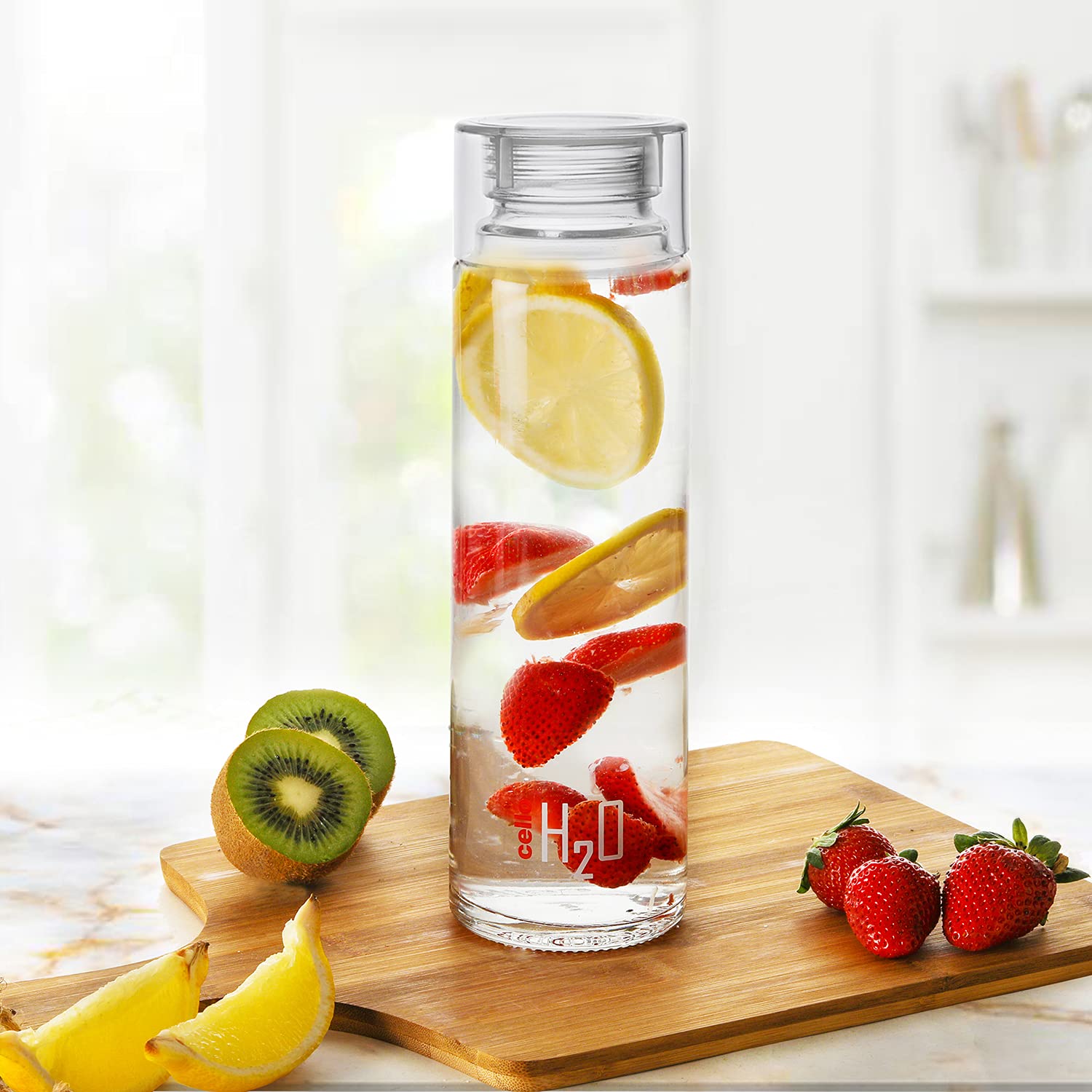 Cello H2O Glass Fridge Water Bottle with Plastic Cap | 920 ml | Set of 3 | Clear