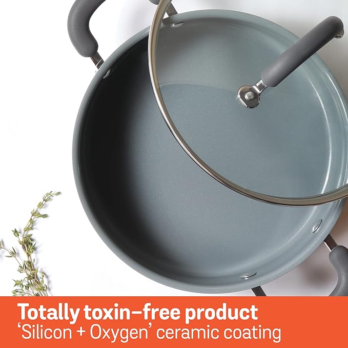 Meyer Anzen Healthy Ceramic Coated Sauteuse with Glass Lid Cookware 24 cm Grey