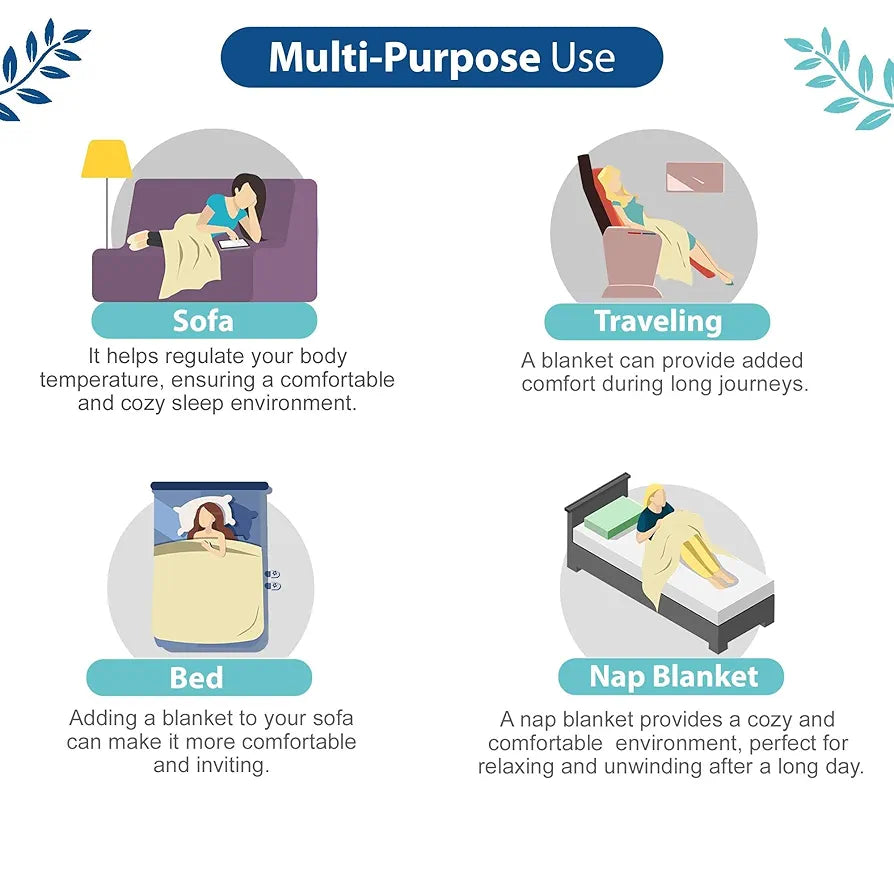 Divine Casa 120 GSM Microfiber Double Dohar Soft & Lightweight Throw Blanket Chevron Pattern Colour Aqua Chevron