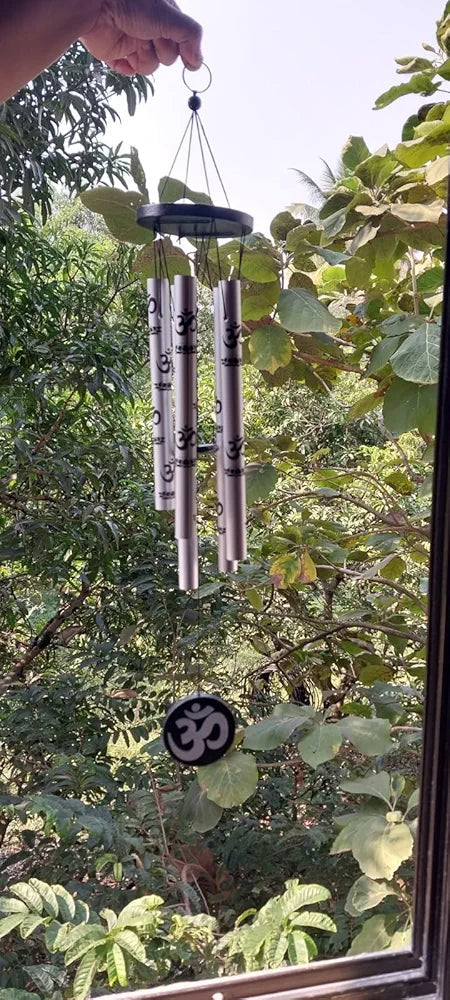 Tej Gifts Feng Shui Metal Wind Chime with Om Printed 5 Pipes Standard