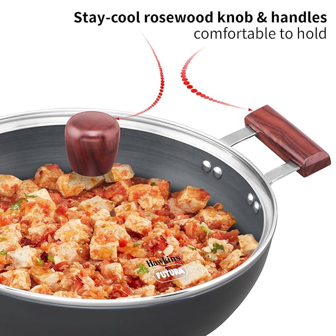 Hawkins Futura 5 litre Deep Fry Pan Induction Kadhai Hard Anodised Kadai with Glass Lid