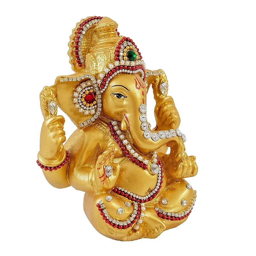 Jaipur Ace Sitting Vinayak Statue Golden Ganesh Idol Sitting Ganesha Golden