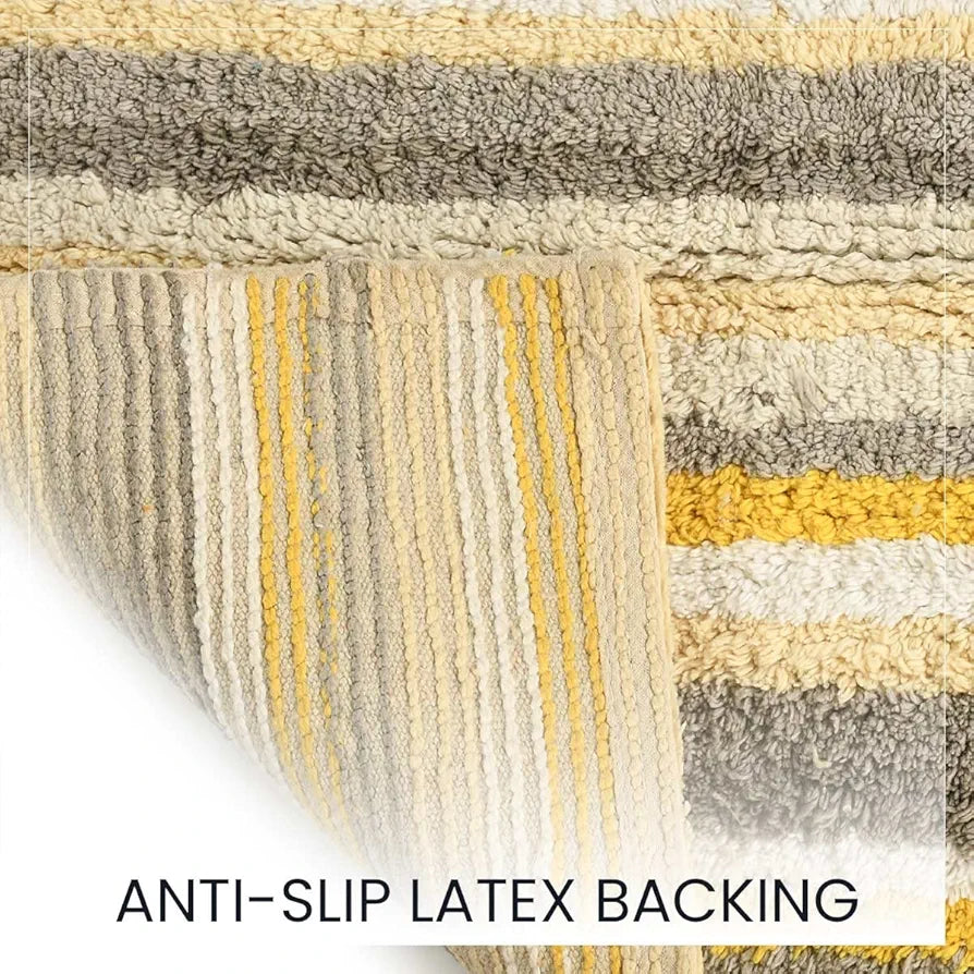 Sashaa World Striped Anti Skid Bathmat And Contour Set Colour Yellow White & Grey Stripe