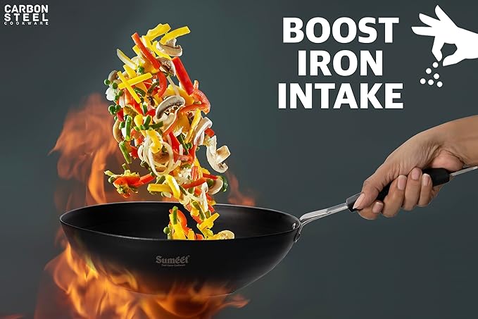 Sumeet Super Smooth Pre Seasoned Carbon Steel (Iron) Deep 25cm 2250ml Black