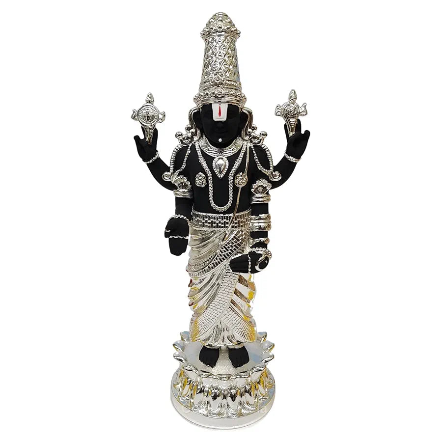 Gold Art India Lord Tirupati Balaji Kamal Silver Plated Black Idol