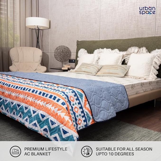 Urban Space Double Bed Comforter Microfiber 3 Layered Quilt Dohar Soft Lightweight Reversible Printed AC Blanket Colour New York Peach