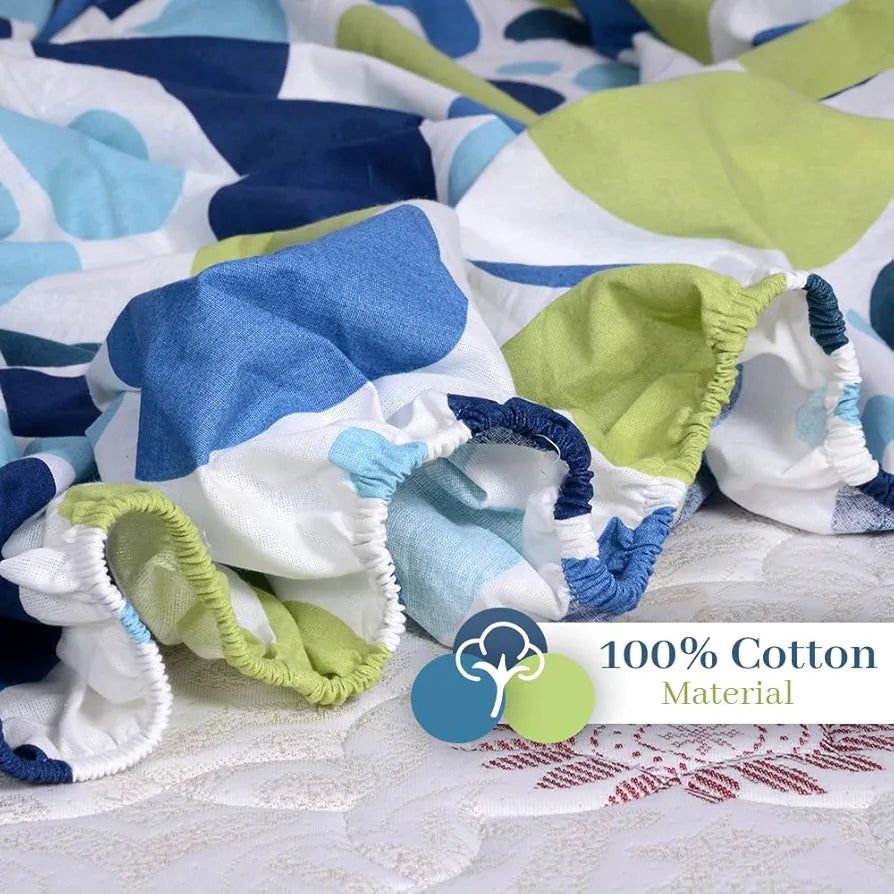 Divine Casa 144 TC Polka Print Blue Skin Friendly 100% Cotton Elastic Fitted Bedsheets King Size Colour Blue Grotta