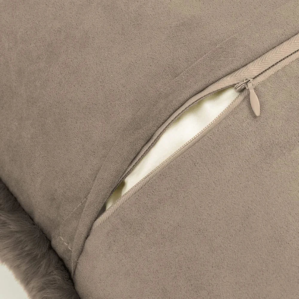 Luxe Home Cushion Cover One Side Rabbit Fur Plain Design Covers Set of 2 Colour Taupe
