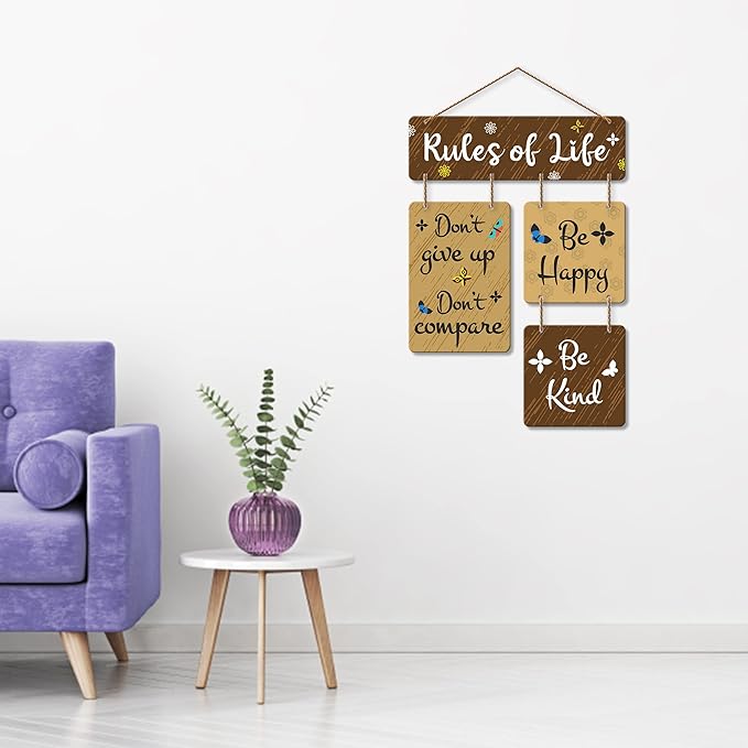 Artvibes Rules of Life Decorative Wall Art Wooden Wall Hanger for Living Room