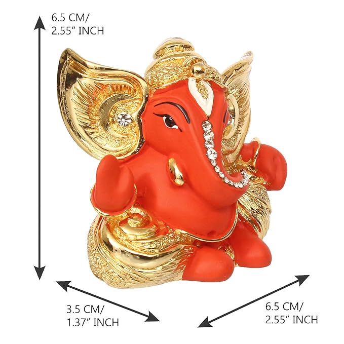 Ecraftindia Golden and Orange Polyresin Lord Ganesha Idol | Sacred Gift for Lord Ganesha Devotees