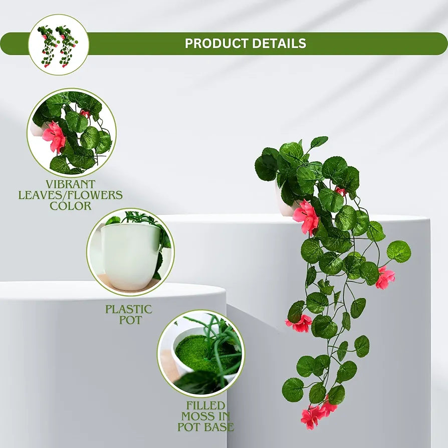 Artificial Flower Vine Plants Falling with Small Size Pot - Natural Touch & Feel Pack of 2 DESIGN-02