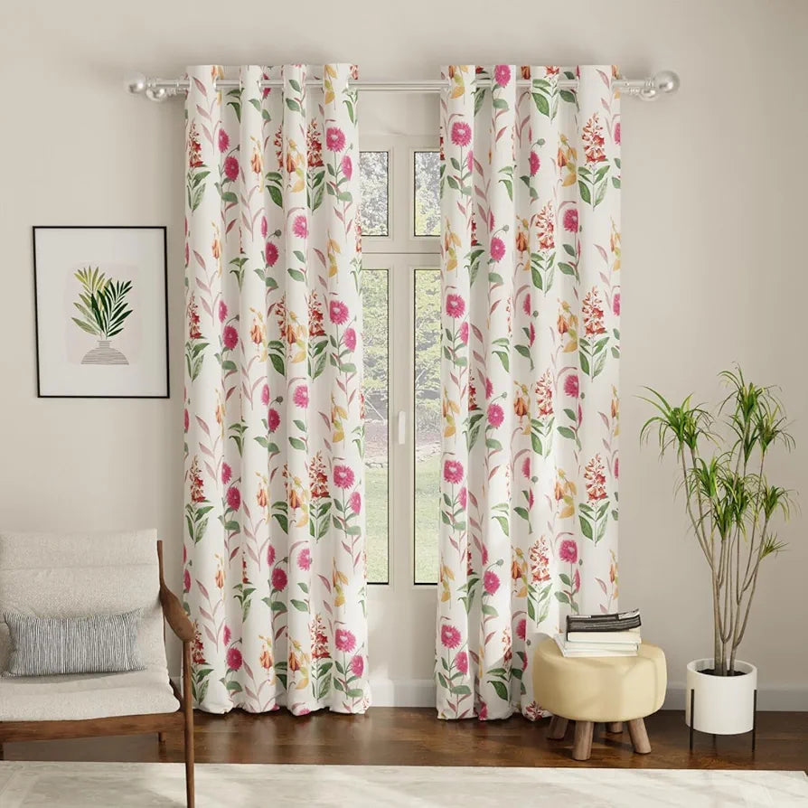 Urban Space Digital Printed Blackout Curtains for Door Bedroom Room Darkening Blackout Kids Decorative Curtains 1 Piece Curtain Cone Flower Pink