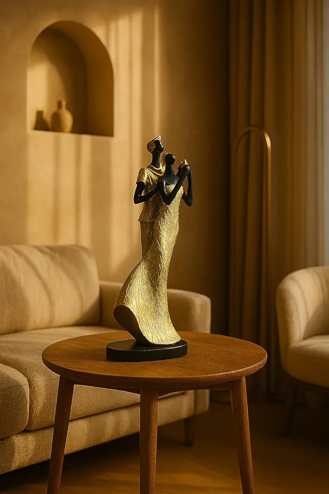 Xtore Lavish Golden Black Resin Couple with Bird for Home Decor