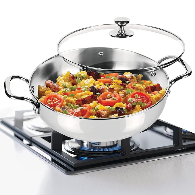 Milton Pro Cook Stainless Steel Sandwich Bottom Kadhai with Glass Lid, 26 cm / 3.51 litres - 1520 gms