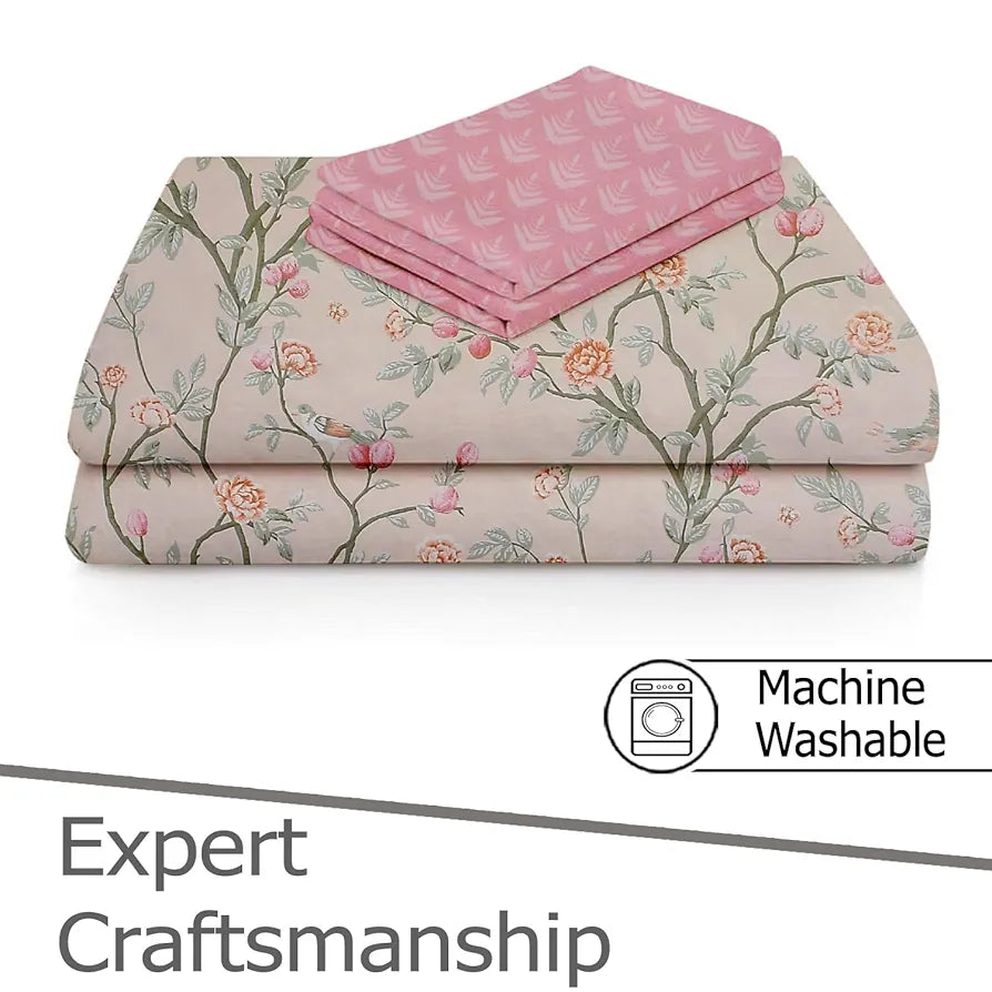 Fresh From Loom Floral XXL Microfiber Soft Cotton King Size Bedsheet for Double Bed 2 Pillow Cover 240 TC King Size Soft Bed Sheet Oyster Pink