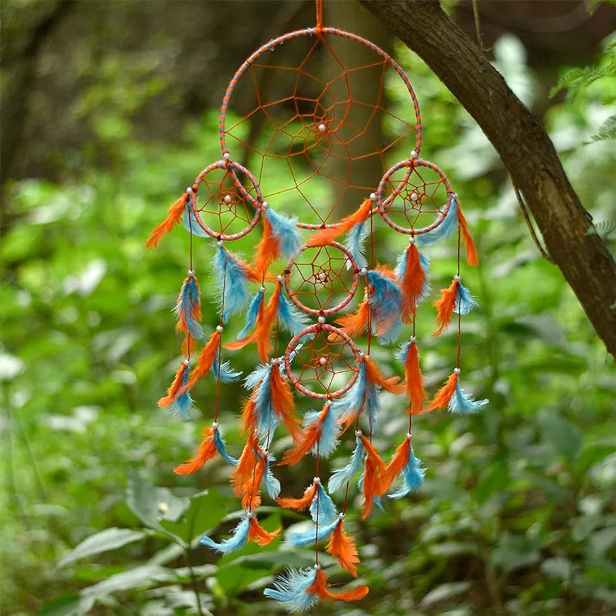 Dream Catcher Traditional Indian Dreamcatcher Wall Art Orange-Blue 5Ring