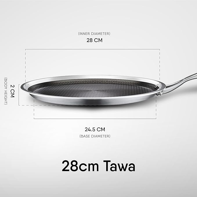 Stahl Artisan Hybrid Triply Dosa Tawa, Induction Base, Non Stick Pan - 1000 gms