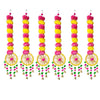 Artificial Marigold Flowers Wall Door Hanging Latkan Toran with Pom Pom Bells Yellow & Pink Set of 6