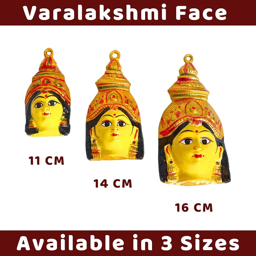 anciently Varalakshmi Face | Ammavari Face | Amman Face | Laxmi Mukhota | Varalakshmi Pooja Decoration Items Aluminium, Yellow, 1 Piece 