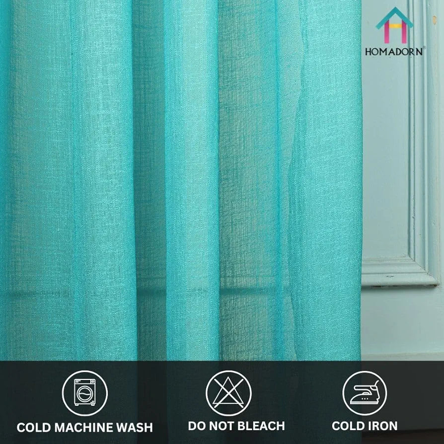 Homadorn Ombre Printed Linen Textured Sheer Curtains White + Sky Blue