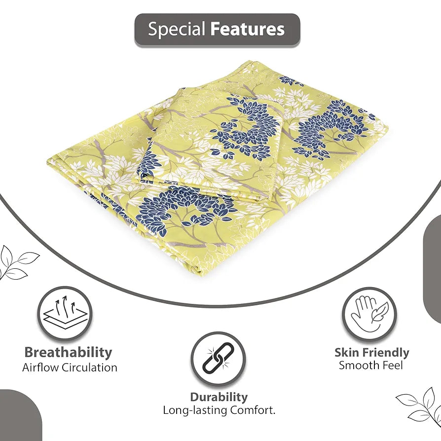 Divine Casa 144 TC 100% Cotton Bedsheet for Single Bed with 1 Pillow Cover Colour Lemon Drop