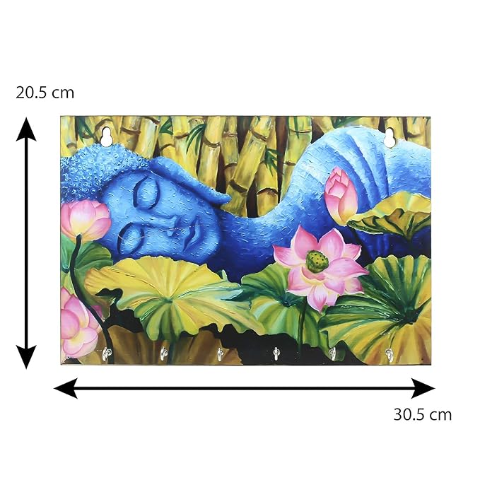 Ecraftindia Lord Buddha Theme Wooden Key Holder With 6 Hooks