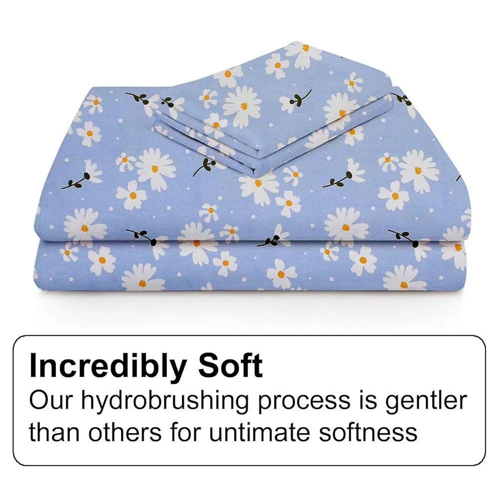 Fresh From Loom Soft Microfiber Floral Print King Size Fitted Bedsheet 240 TC 2 Pillow Covers Casper Blue