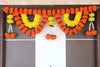 Artificial Marigold Flowers Garlands Double line Red & Yellow With Lilly Toran