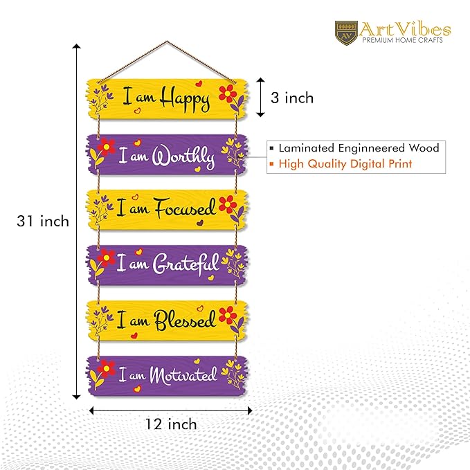 Artvibes Motivational Quotes Decorative Wall Hanging for Living Room | Set of 6