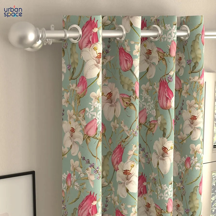 Urban Space Digital Printed Blackout Curtains for Door Bedroom Room Darkening Blackout Kids Decorative Curtains Flora Nova Sage