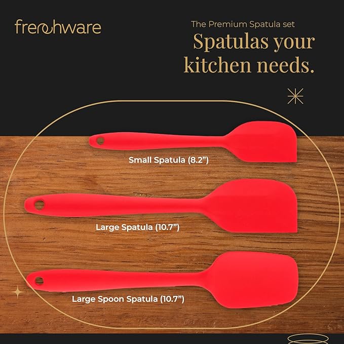 Frenchware Non-stick Premium Silicone Spatula for Cooking, Baking & Mixing | Dishwasher Safe | Set of 3